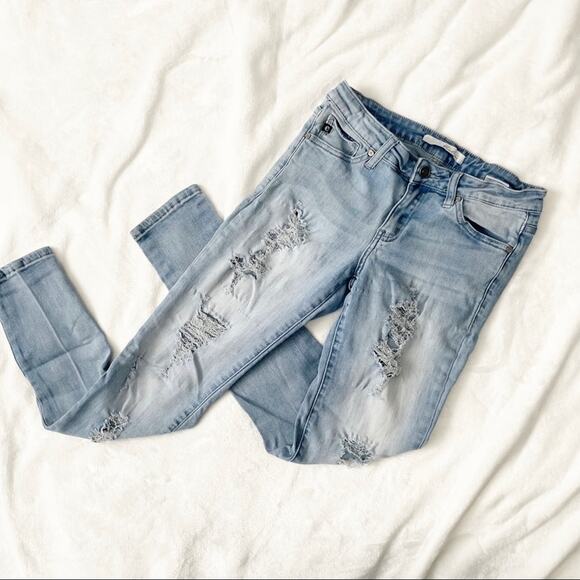 KanCan ripped skinny jeans light blue denim distressed size 26 size 5 - Picture 1 of 7